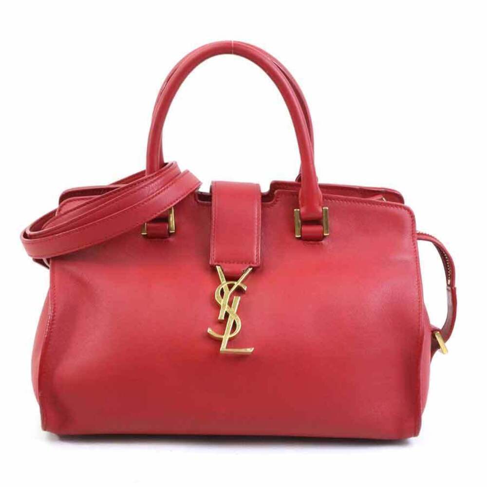 Saint Laurent Baby Cabas 2way Shoulder Bag leather red gold